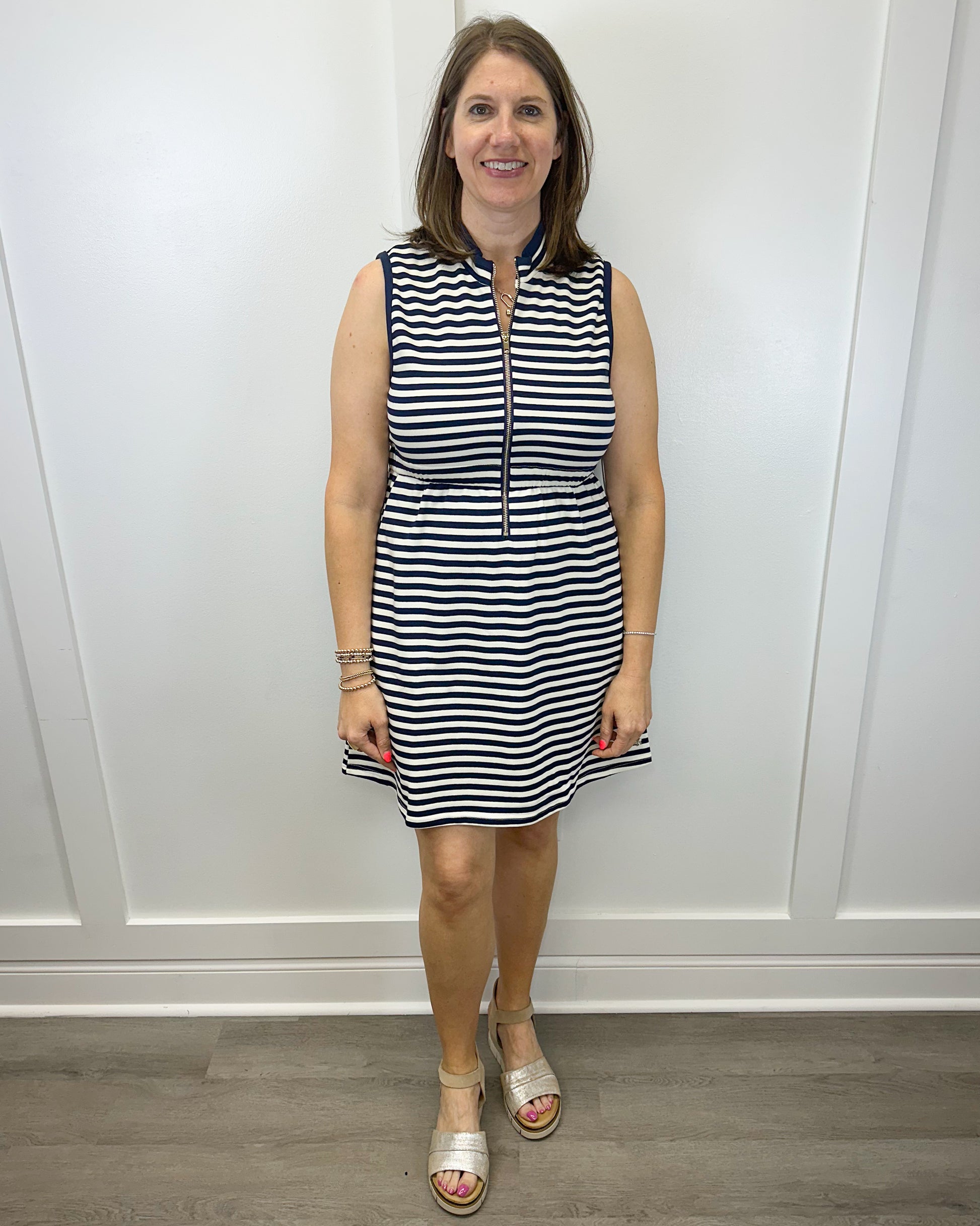 Lennie Dress - Navy & White French Terry Stripe Short Dresses Duffield Lane