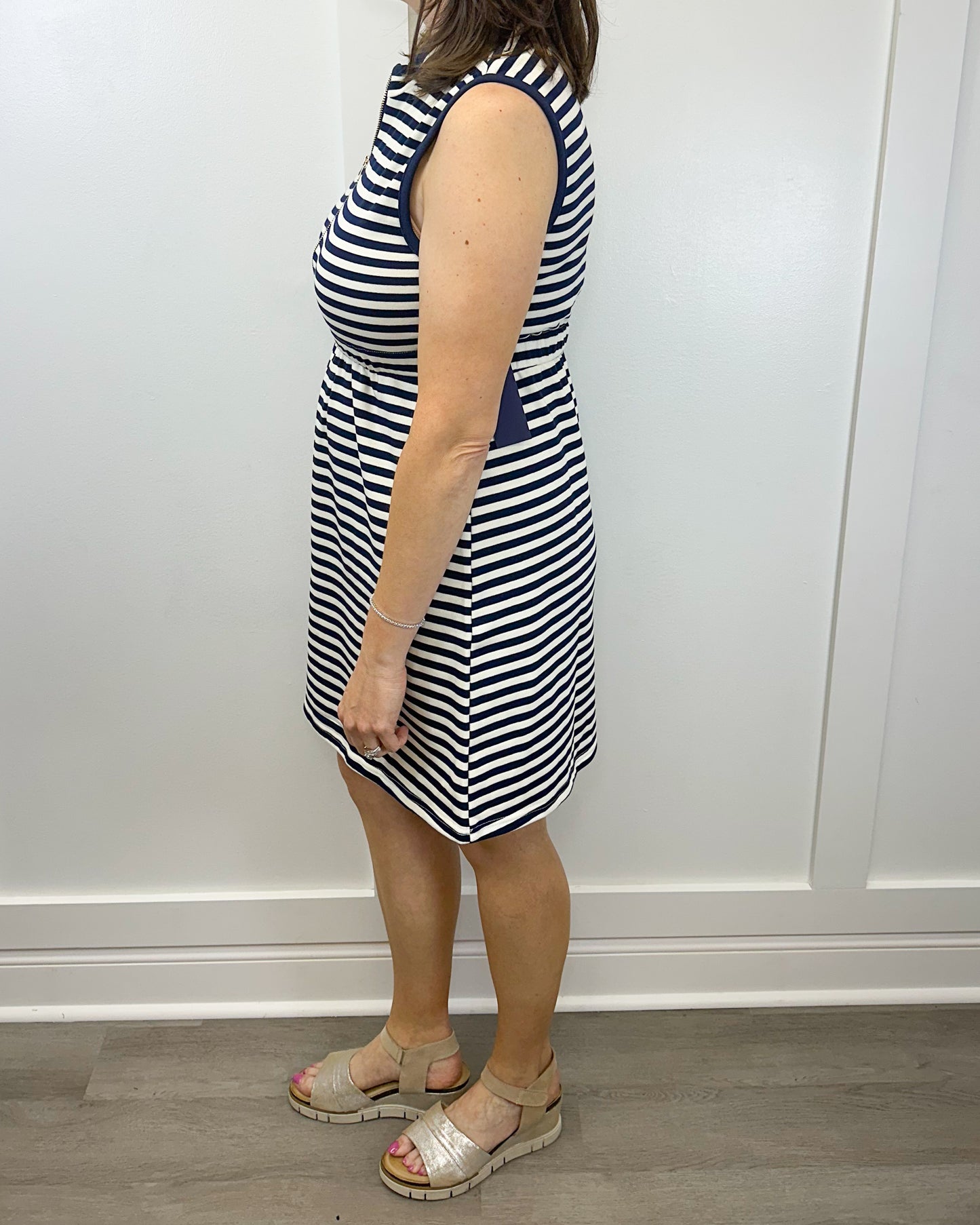 Lennie Dress - Navy & White French Terry Stripe Short Dresses Duffield Lane