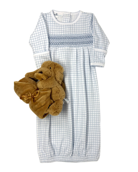 Light Blue Peek-a-Boo Wishes Smocked Pleated Gown Baby Sleepwear Magnolia Baby