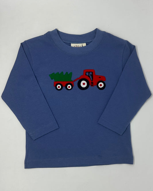 Boy's Lt Blue L/S T-Shirt - Tractor & Wagon w/ Tree Boys Tees Luigi   