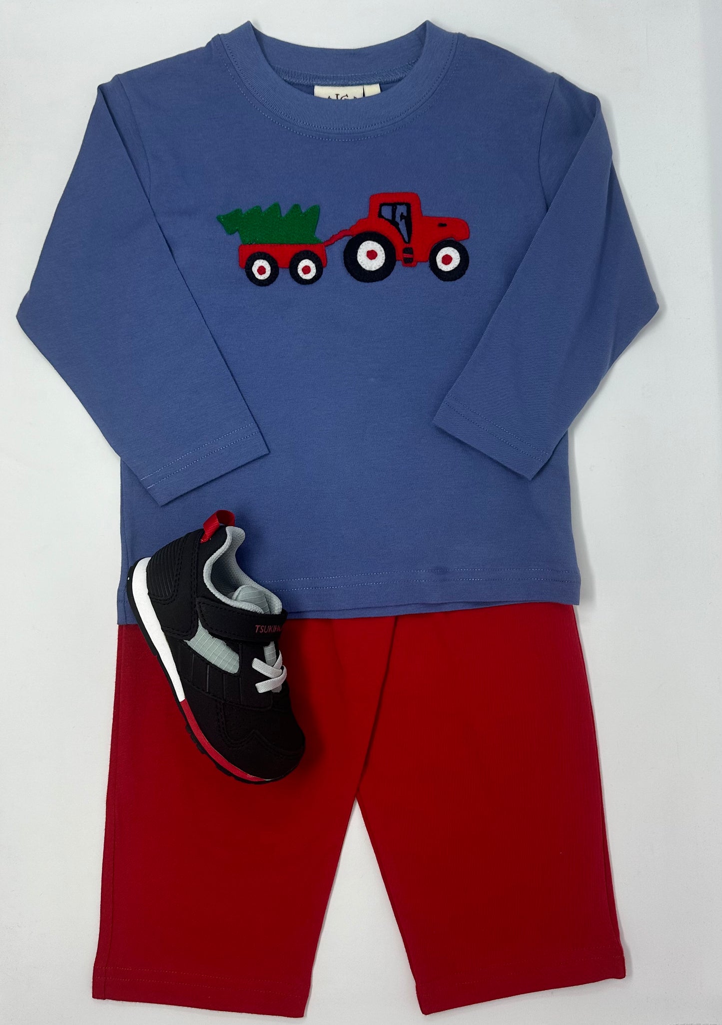 Boy's Lt Blue L/S T-Shirt - Tractor & Wagon w/ Tree Boys Tees Luigi   