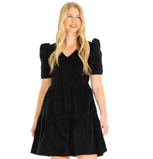 Marcie Tiered Dress - Black Corduroy