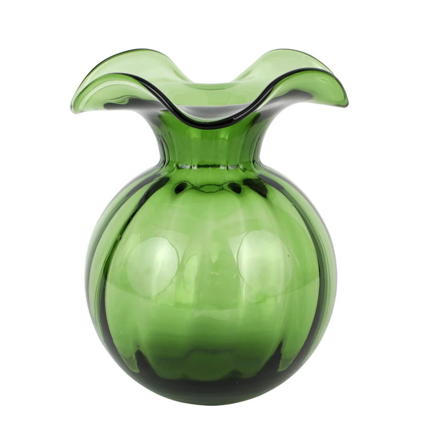 Hibiscus Glass Dark Green Medium Fluted Vase Home Decor Vietri   