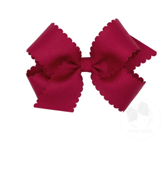 Medium Scalloped Edge Grosgrain Bow - Cranberry Kids Hair Accessories Wee Ones   