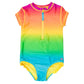 Neon Sunset Short Sleeve Rash Guard One-Piece Kids Swim Rufflebutts