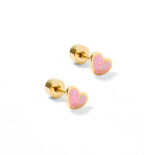 Screwback Stud - Nora Heart - Pink Kids Jewelry Linny Co