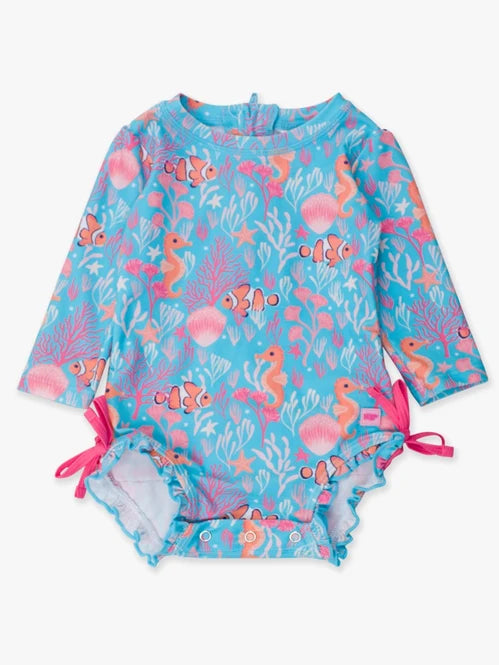 Ocean Tides L/S One Piece Rash Guard Kids Swim Rufflebutts