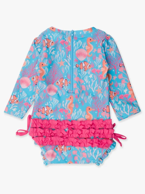 Ocean Tides L/S One Piece Rash Guard Kids Swim Rufflebutts