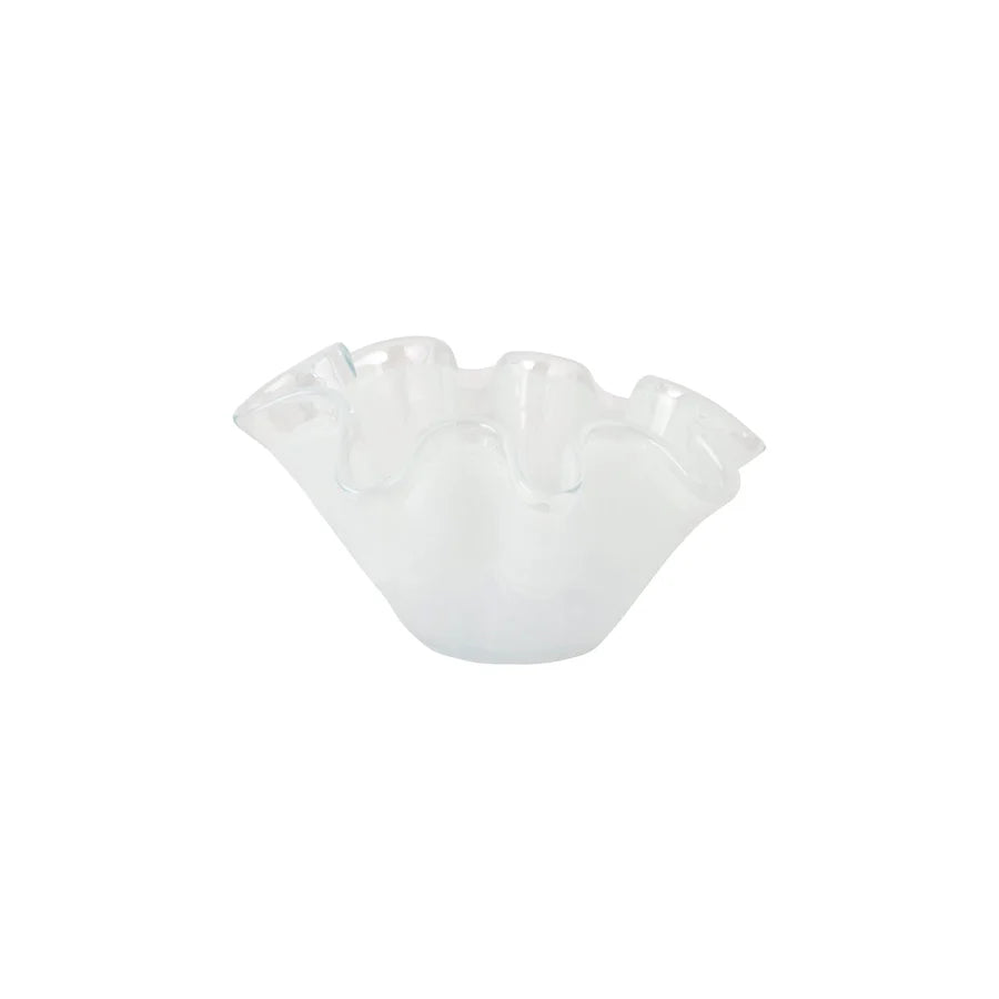 Onda Glass White Petite Ruffled Bowl Kitchen + Entertaining Vietri   