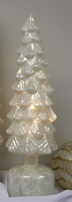 Pearl White Glass Spinning Musical Tree 14" Seasonal TradeCie   