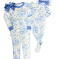 Ruffle Knotted Sleep Gown & Hat Set - Periwinkle Blue Butterfly Garden Toile Baby Sleepwear Rufflebutts
