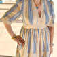 Cuff Sleeve V-Neck Maxi - Samoa Blue Gold Long Dresses Oliphant   