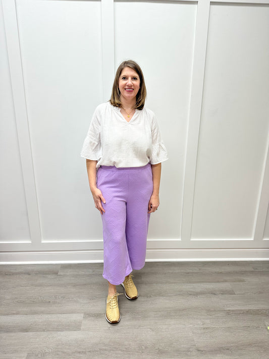 Textured Cropped Pants - Lavender Pants Entro   