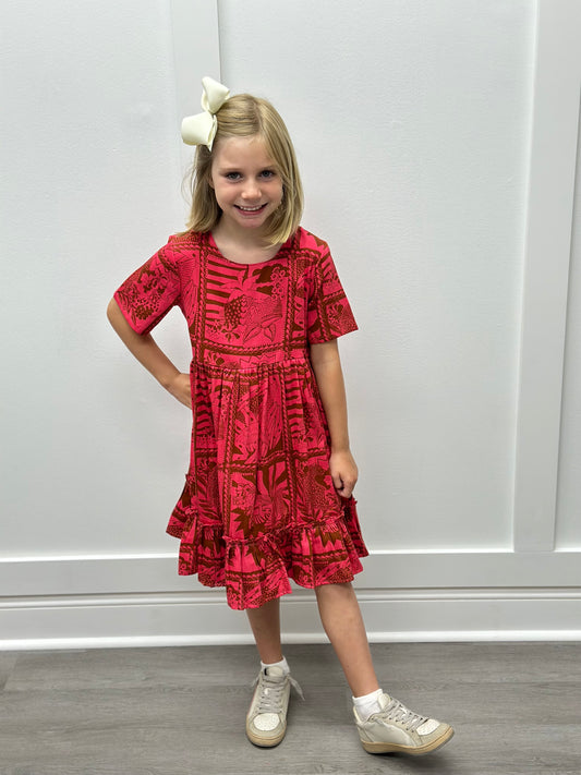 May Tiered Dress - Barbados Cherry Girls Occasion Dresses Briton Court   