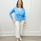 Lightweight Cotton V-Neck Sweater w/ Special Wash Effect - Azure Blue Sweaters Tribal   