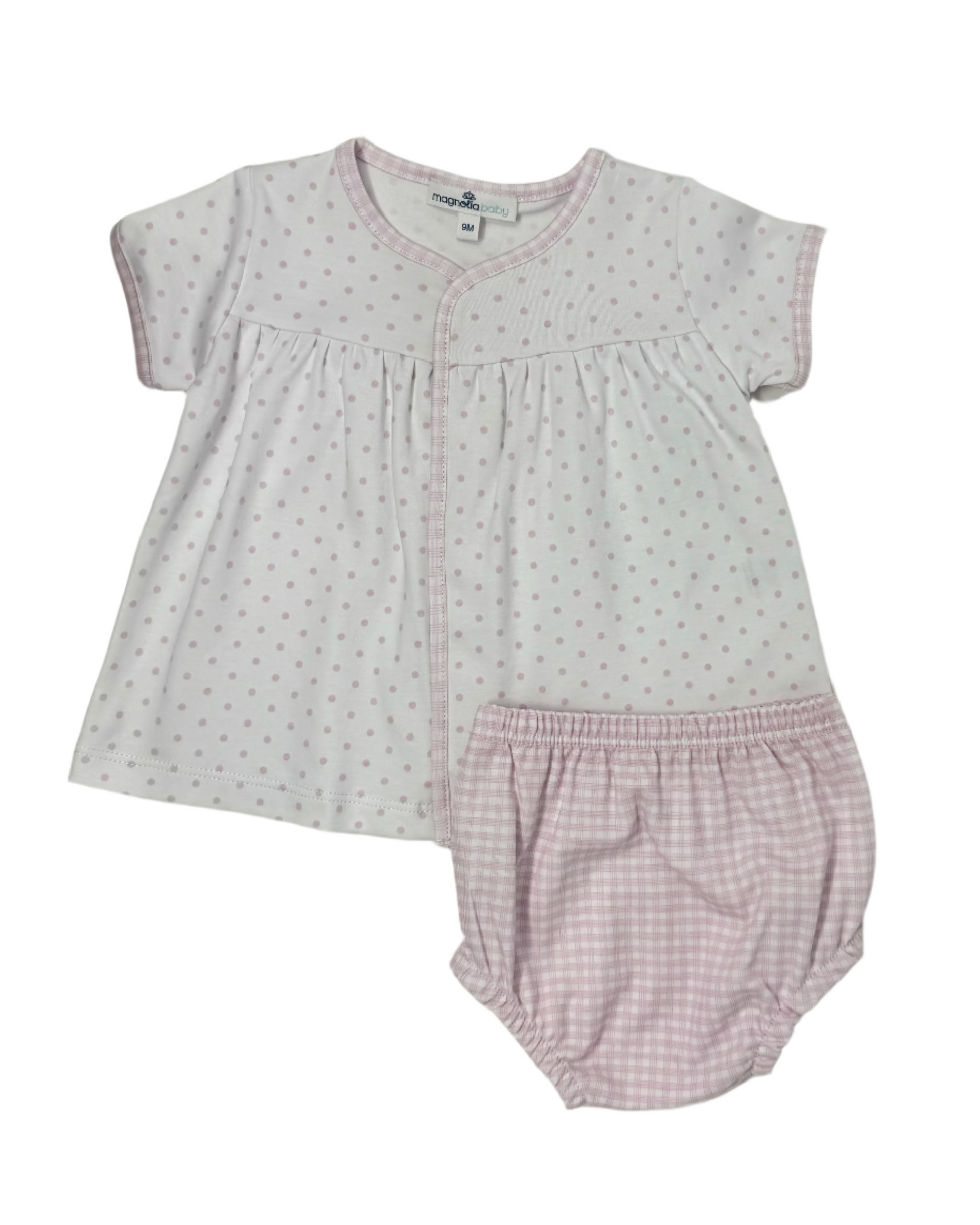 Pink Gingham Dots Diaper Cover Set Baby Sleepwear Magnolia Baby