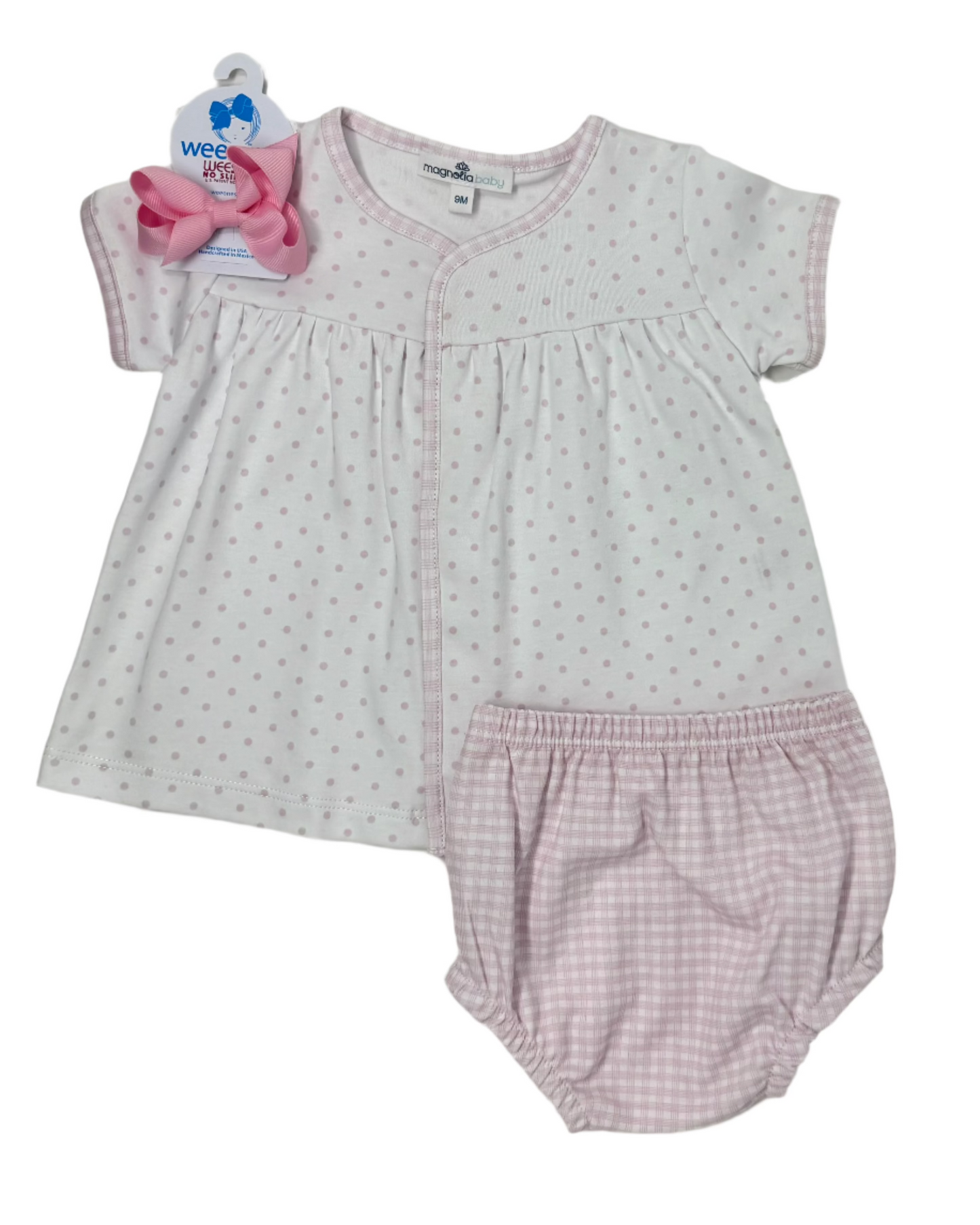 Pink Gingham Dots Diaper Cover Set Baby Sleepwear Magnolia Baby