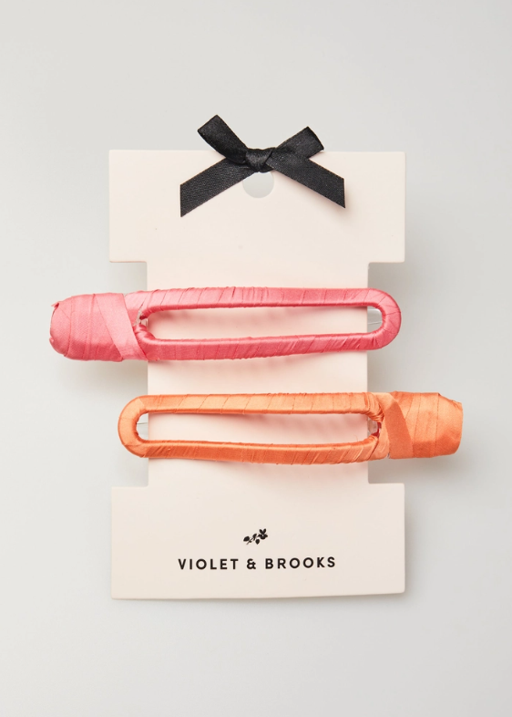Satin Wrapped Curvy Clip Pair - Pink/Orange Hair Accessories Violet & Brooks   