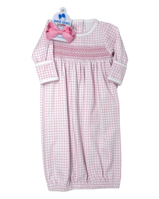 Pink Peek-a-Boo Wishes Smocked Gathered Gown Baby Sleepwear Magnolia Baby