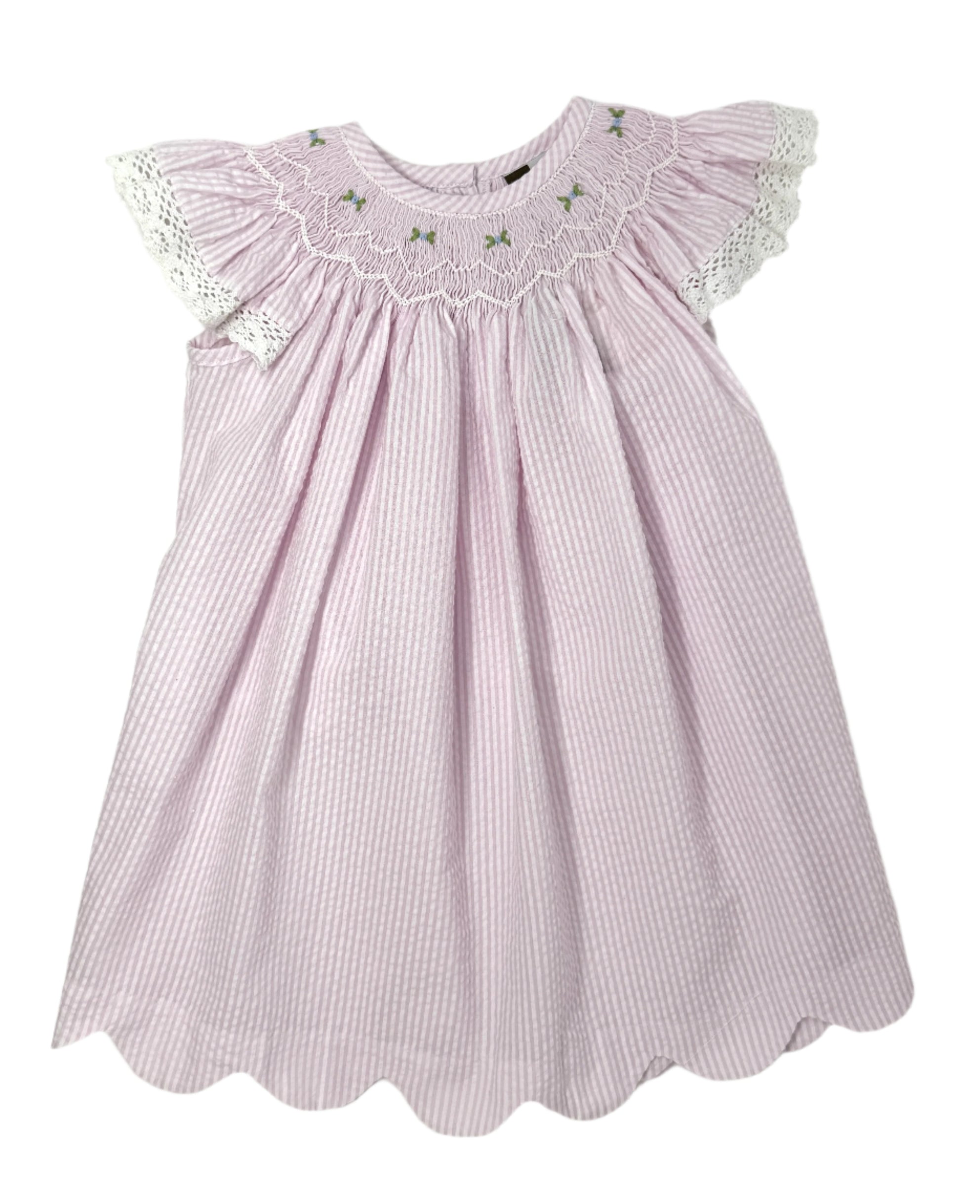 Pink Seersucker Geo A/S Bishop Girls Occasion Dresses Banana Split