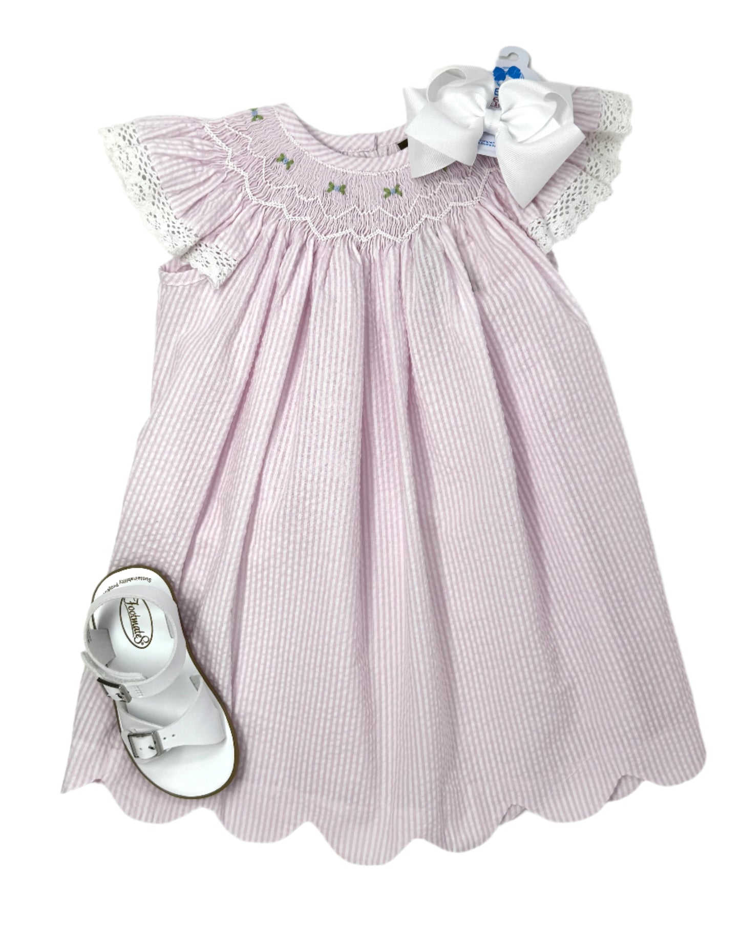 Pink Seersucker Geo A/S Bishop Girls Occasion Dresses Banana Split