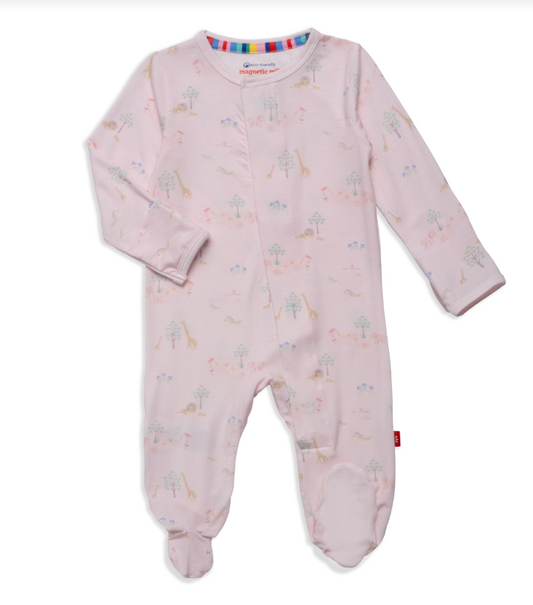 Pink Serene Safari Modal Magnetic Footie Baby Sleepwear Magnetic Me   