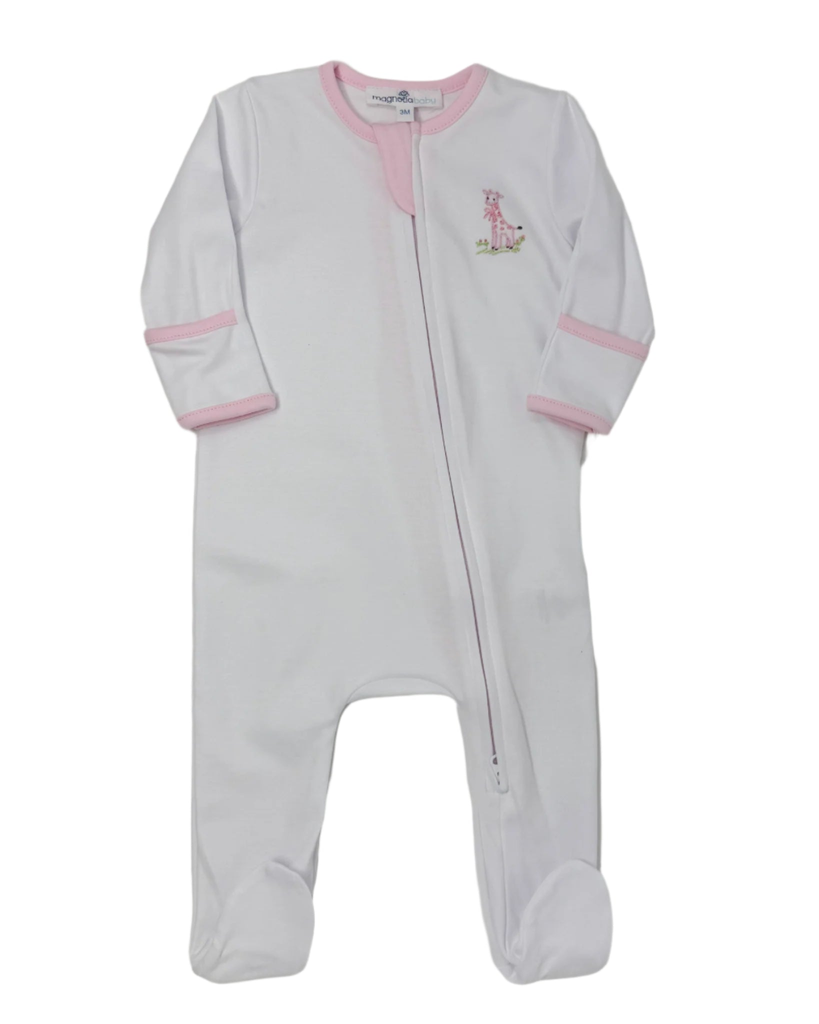 Pink Vintage Giraffes Zipper Footie Baby Sleepwear Magnolia Baby