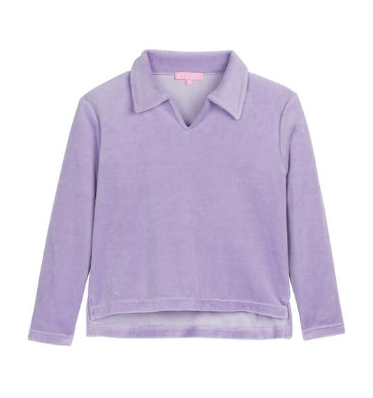 Polo Pullover - Lilac Velour Girls Tops + Tees Bisby   