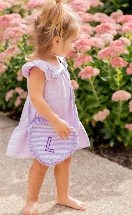 Heart Purse - Lily Lavender Seersucker Kids Backpacks + Bags Bits & Bows   