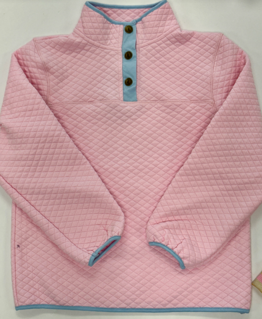 Quilted Pullover - Light Pink/Light Blue Girls Sweaters + Sweatshirts Little English   