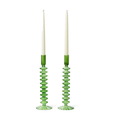 Set of 2 Hand-Blown Glass Candleholder Seasonal Two's Company Green/Solid  