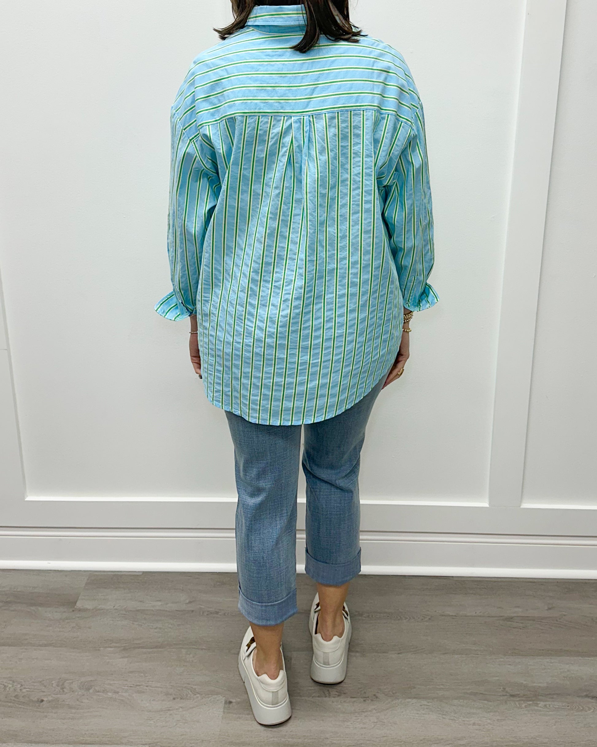 Roll Up Sleeve Shirt w/ Contrast Detail - Greensea Tops Tribal