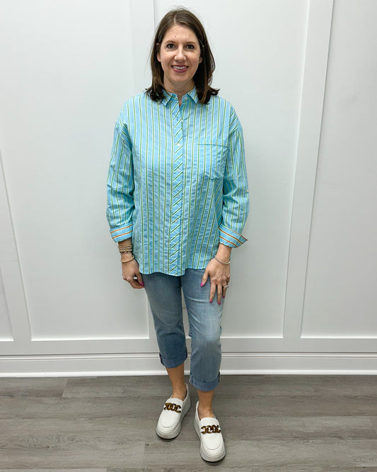 Roll Up Sleeve Shirt w/ Contrast Detail - Greensea Tops Tribal