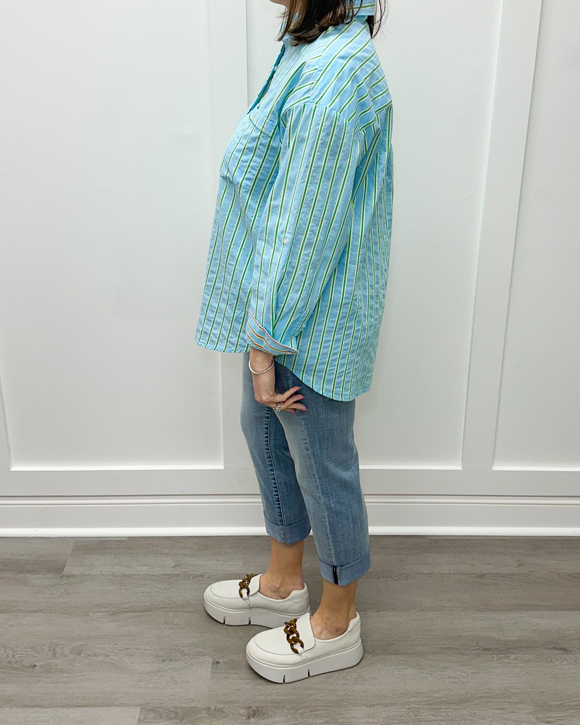 Roll Up Sleeve Shirt w/ Contrast Detail - Greensea Tops Tribal
