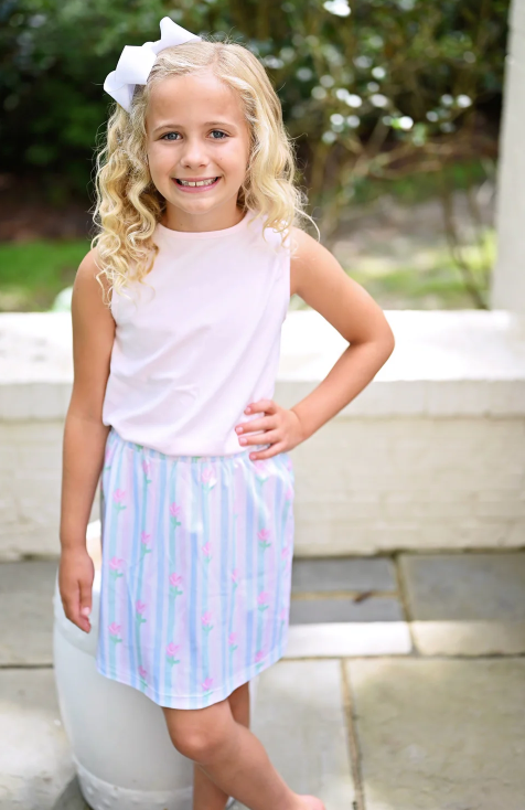 Sage Knit Skirt Set - Floral Pastel Stripe Girls Play Dresses James & Lottie   