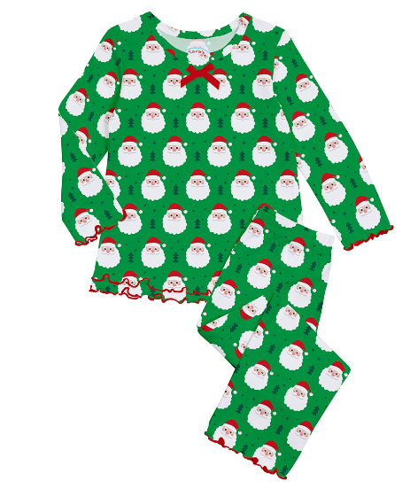 Happy Santa Ruffle Top & Pant Pajamas Kids Pajamas Sarah's Prints   