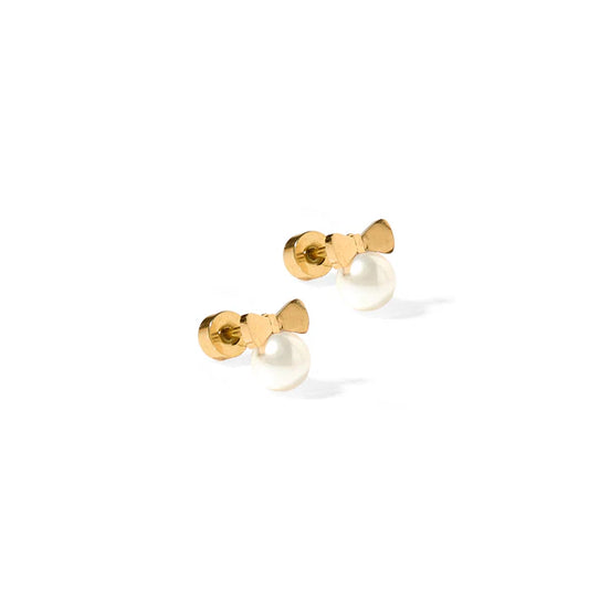 Screwback Stud Earrings - Heidi Pearl Bow Kids Jewelry Linny Co