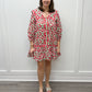 Sheila Dress - Red Floral w/ Gold Flower Buttons Short Dresses Entro