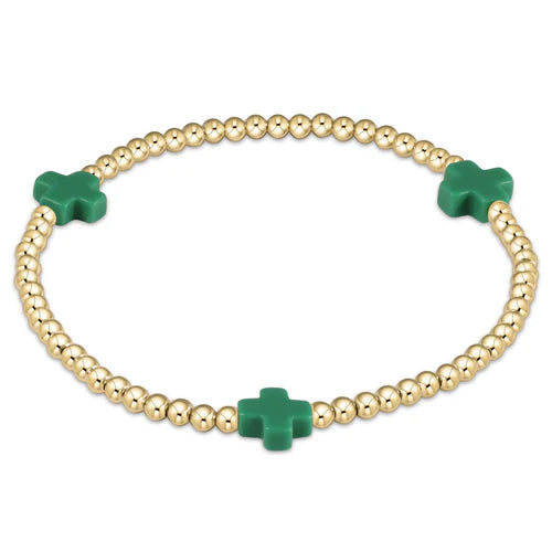 Signature Cross Gold Pattern 3mm Bead Bracelet - Emerald Bracelets enewton   