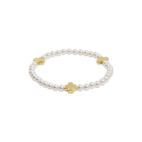 Signature Cross Pearl Pattern 4mm Bead Bracelet - Gold Bracelets enewton   