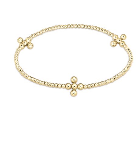 Signature Cross Gold Pattern 2.5mm Bead Bracelet - Classic Beaded Signature Cross Gold - 4mm Bead Gold Bracelets enewton   