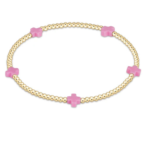 Signature Cross Small Gold Pattern 2mm Bracelet - Bright Pink Bracelets enewton