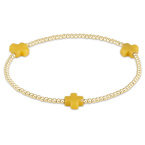 Signature Cross Gold Pattern 2mm Bead Bracelet - Canary Bracelets enewton   