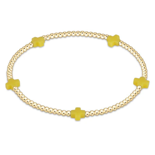 Signature Cross Small Gold Pattern 2mm Bracelet - Canary Bracelets enewton