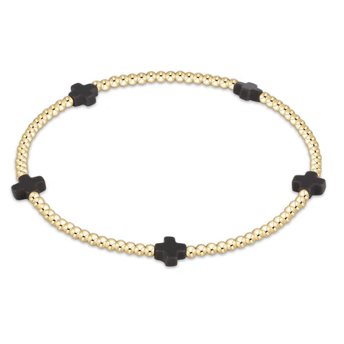 Signature Cross Small Gold Pattern 2mm Bracelet - Charcoal Bracelets enewton