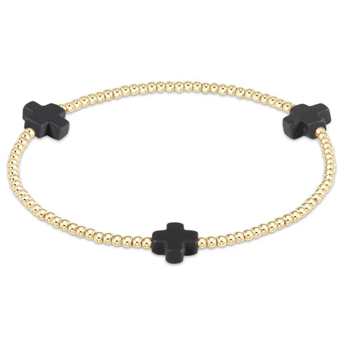 Signature Cross Gold Pattern 2mm Bead Bracelet - Charcoal Bracelets enewton   