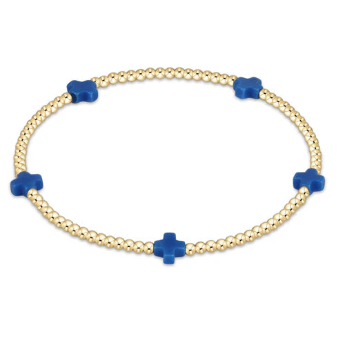 Signature Cross Small Gold Pattern 2mm Bracelet - Cobalt Bracelets enewton