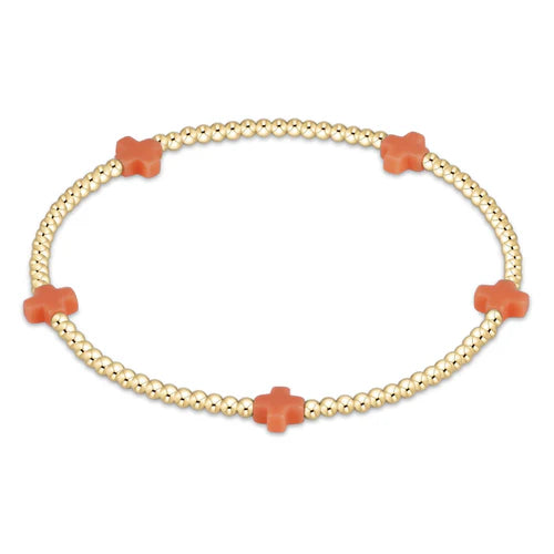 Signature Cross Small Gold Pattern 2mm Bracelet - Coral Bracelets enewton