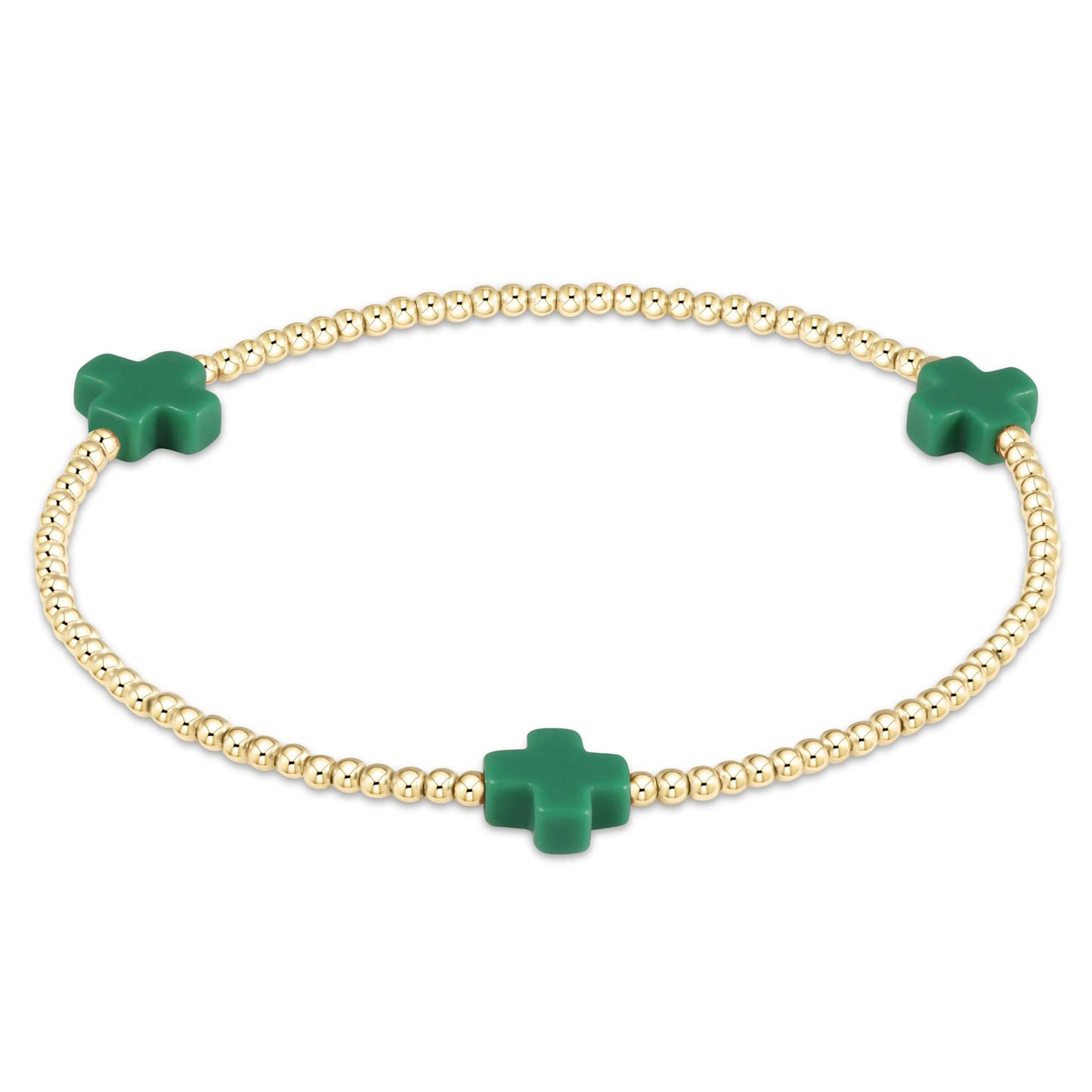 Signature Cross Gold Pattern 2mm Bead Bracelet - Emerald Bracelets enewton   