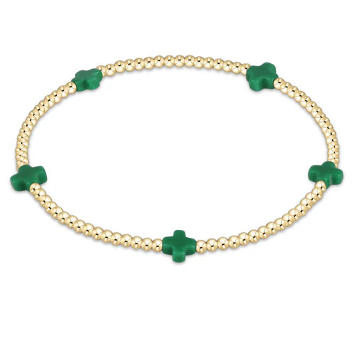 Signature Cross Small Gold Pattern 2mm Bracelet - Emerald Bracelets enewton